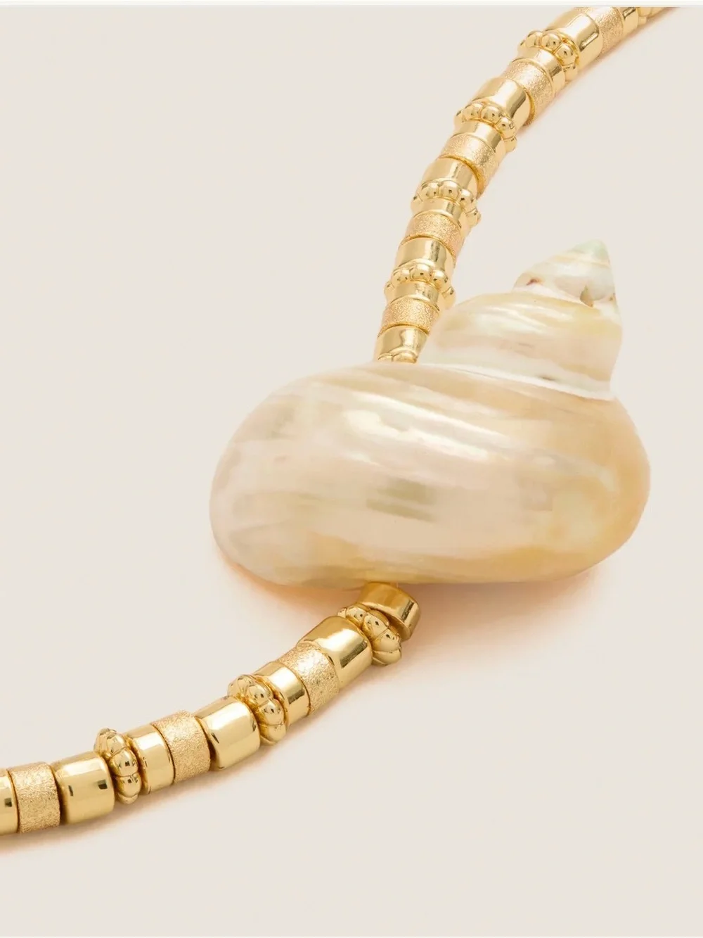 Tuckernuck Gold Bead Necklace with Cream Shell Pendant. - Picture 2 of 8